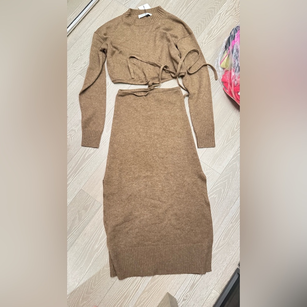 Christopher Esber Knit Tie Sweater Dress In Fawn - Picture 9 of 15